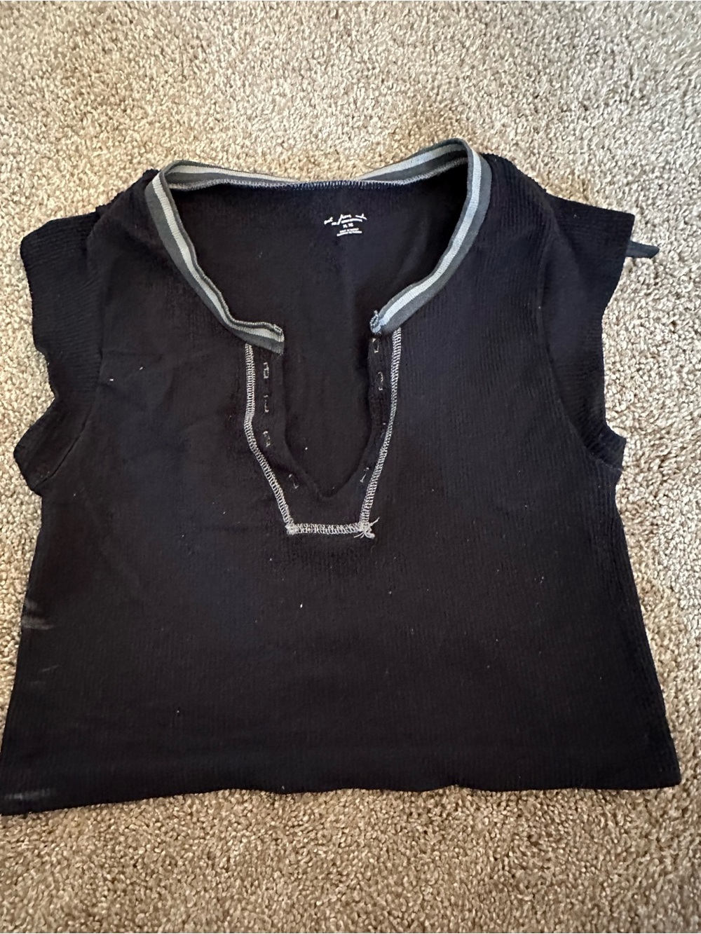 Urban Outfitters Black Ribbed Crop Top with Gray Trim